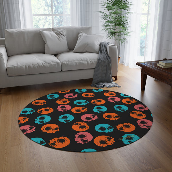Round Rug or Wall Decoration, Multicolored Head to Head – “Pop Skull Party”