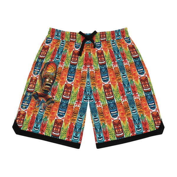 B-BALL SHORTS - Colorful Tiki Masks & Modern Vibe