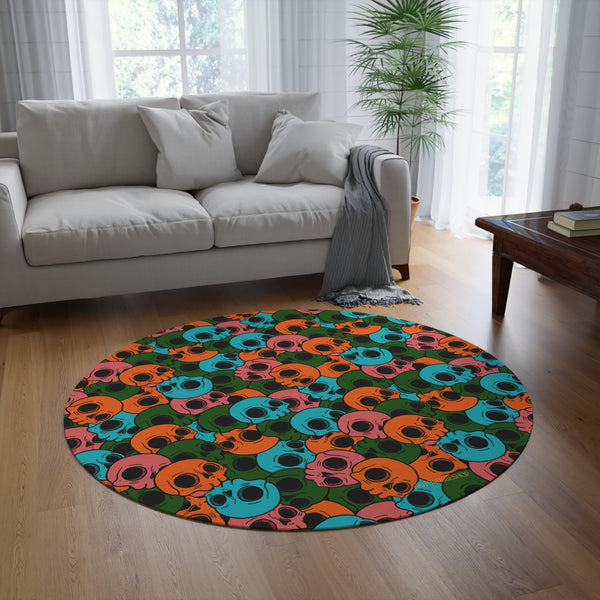 Round Rug or Wall Decoration, Multicolored Head to Head – “Pop Skull Party”