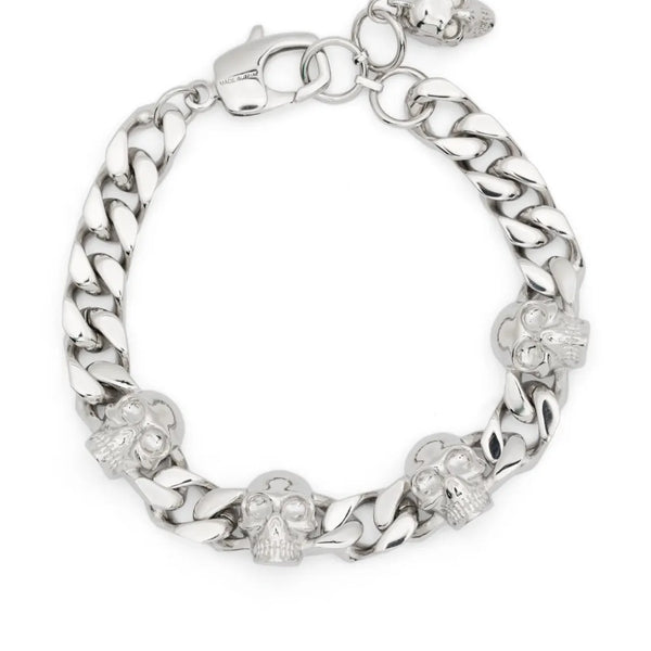 ALEXANDER MCQUEEN: Gunmetal Tone Skull Chain Bracelet - Bold Design & Lobster Clasp Closure - For Men