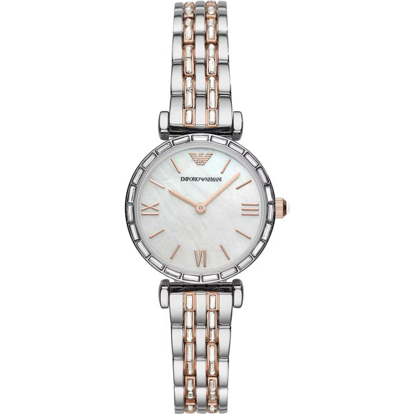 ARMANI Women's Gianni T-Bar Emporio Armani Watch in Silver Steel and Crystals - Sparkling Elegance