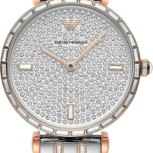ARMANI Women's Watch "Gianni T-Bar" Emporio Armani PVD Rose Gold and Crystals