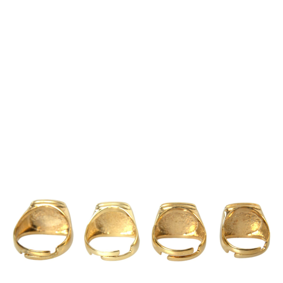 Ensemble de 4 Bagues Signet Dolce & Gabbana "KING Royal Code" en Laiton Doré et Émail Noir