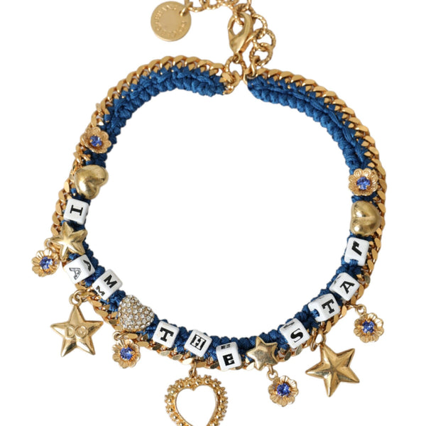 DOLCE & GABBANA: "I Am The Star" Gold Chain Bracelet with Charms and Crystals