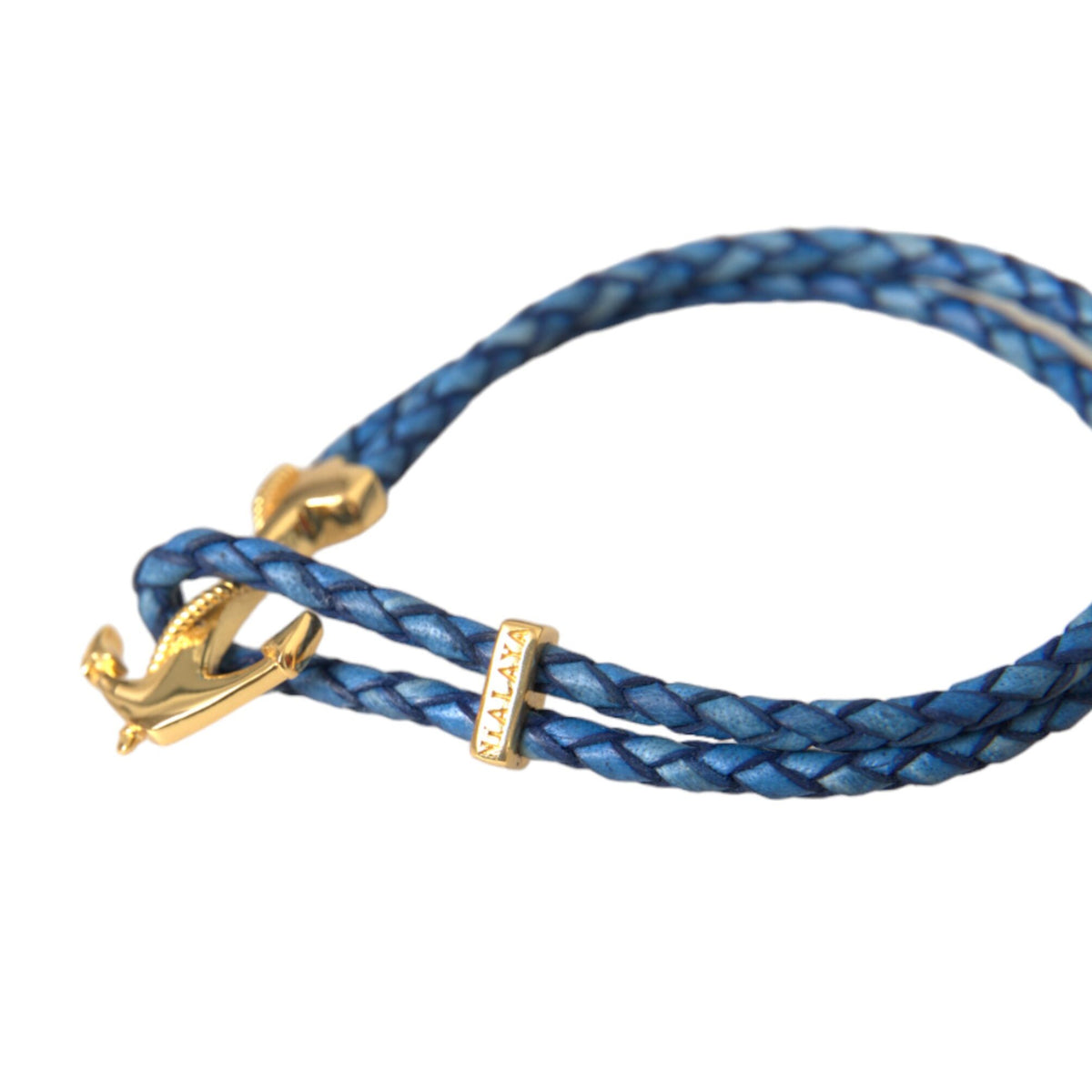 Bracelet Nialaya "Ancre Marine Or & Cuir Tressé Bleu"