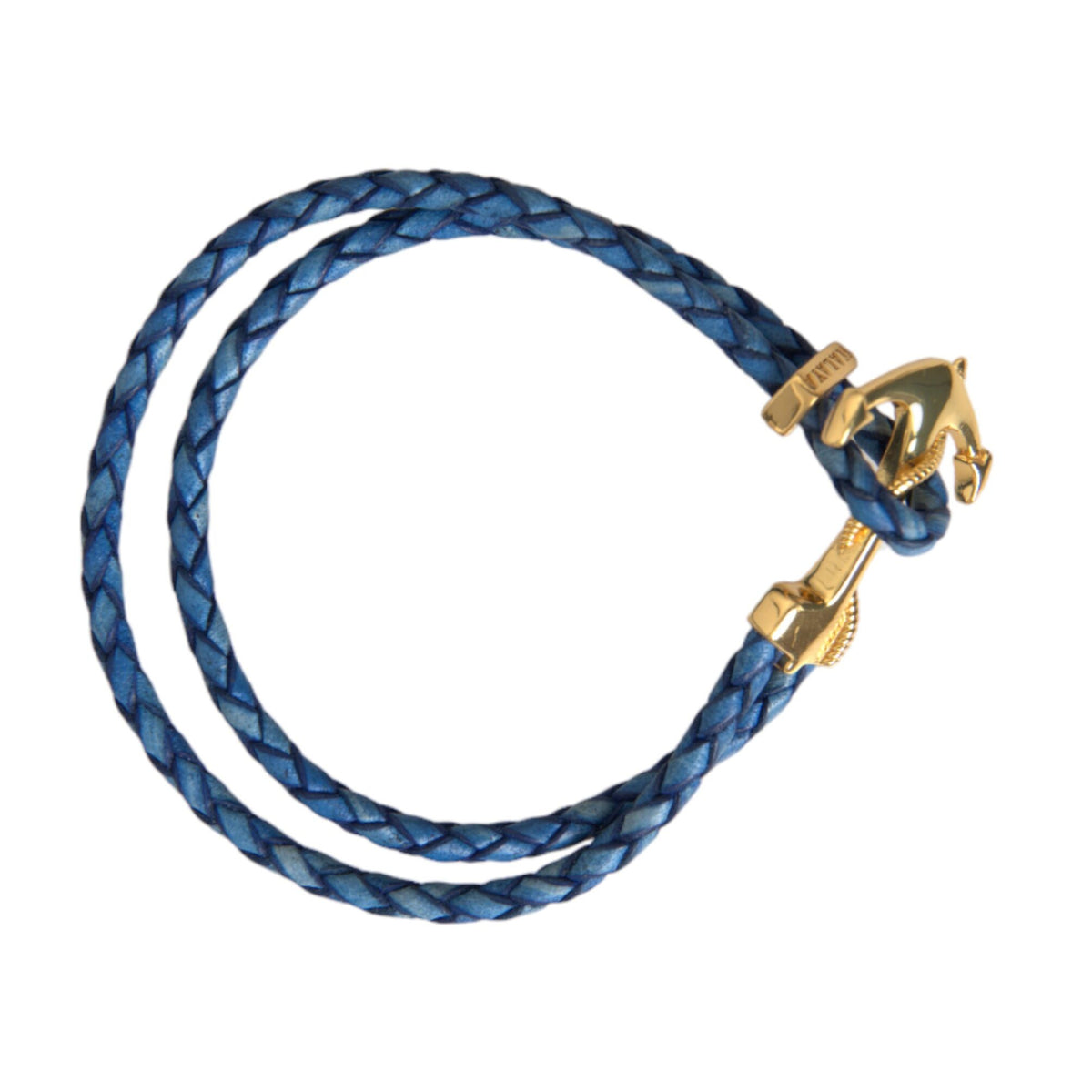 Bracelet Nialaya "Ancre Marine Or & Cuir Tressé Bleu"