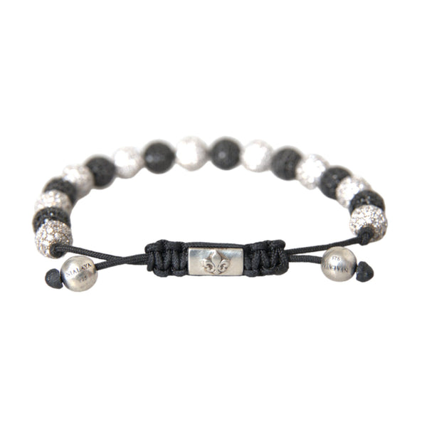 NIALAYA: Unisex Black & White "CZ Crystal Ball" Beaded Bracelet - 925 Sterling Silver & Zirconium - Handmade in Hollywood