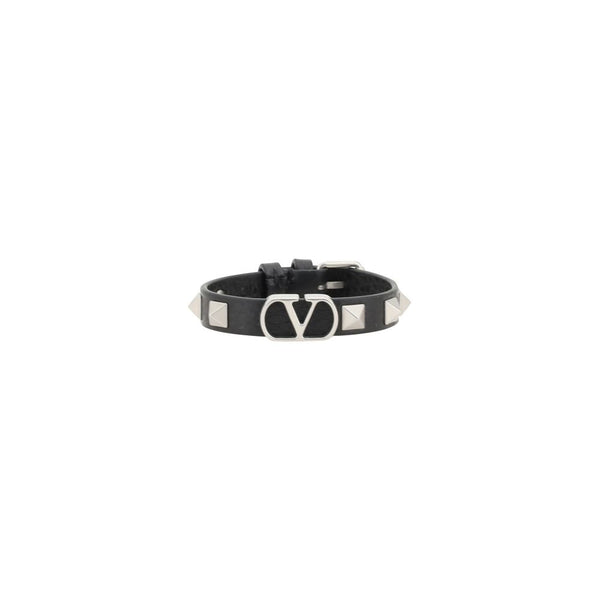 Valentino Garavani Bracelet "VLogo & Rockstuds: Black Leather"