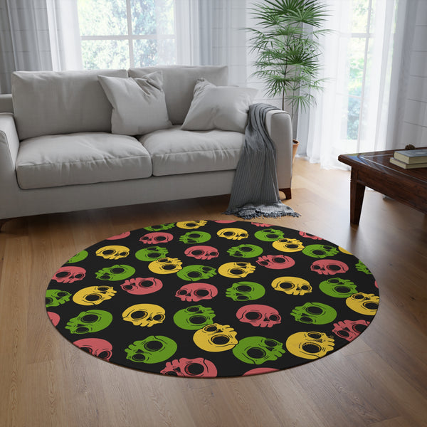 Round Rug or Wall Decoration, Multicolored Head to Head – “Pop Skull Party”