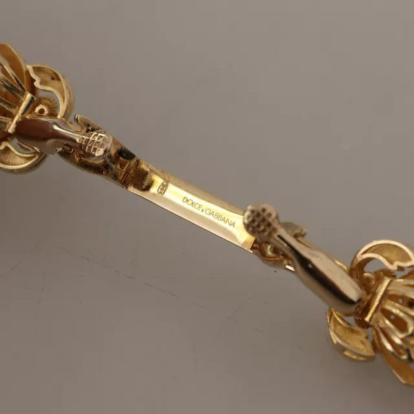 DOLCE & GABBANA  BROCHE ÉPINGLE DE COL en Argent Sterling 925 Plaqué Or et Cristaux Multicolores
