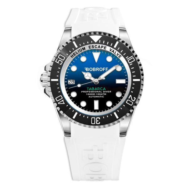 BOBROFF Automatic Diving Watch "Tabarca" White Rubber Strap