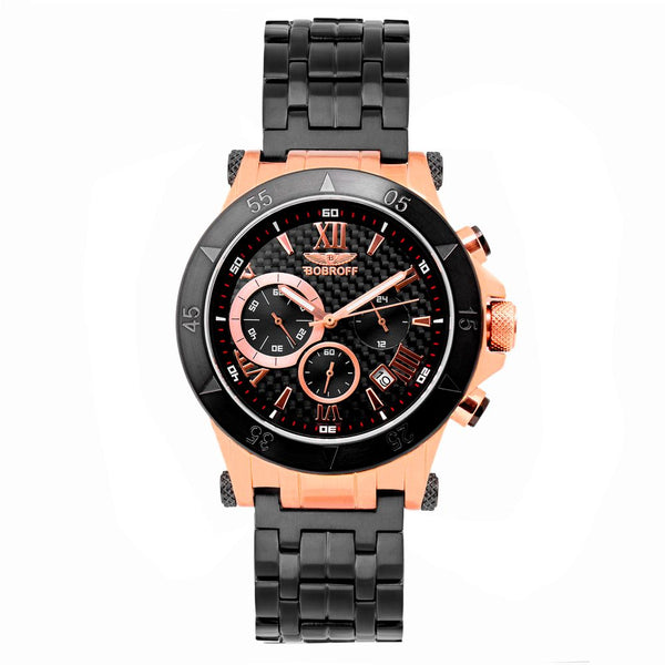 BOBROFF Black Steel Watch Carbon Fiber Dial Chrono