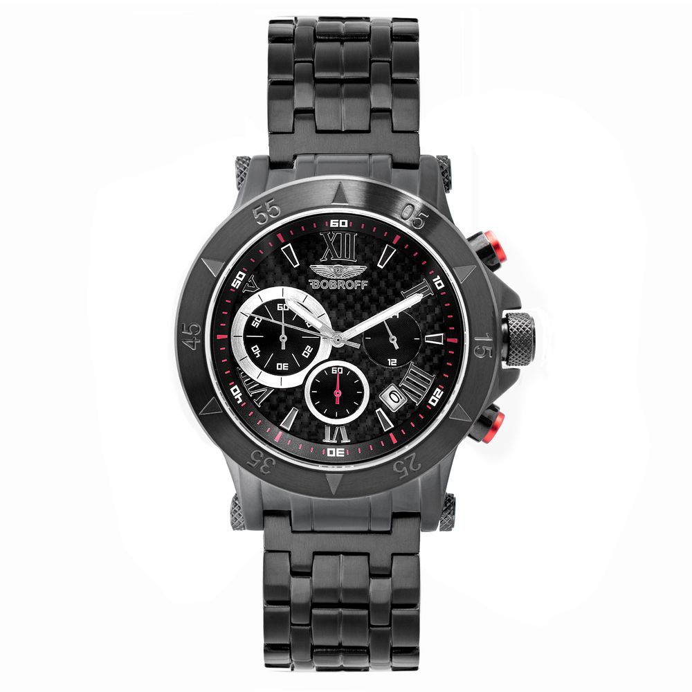 BOBROFF Montre Quartz Noire Acier Inoxydable Homme - Résistance 10 ATM.