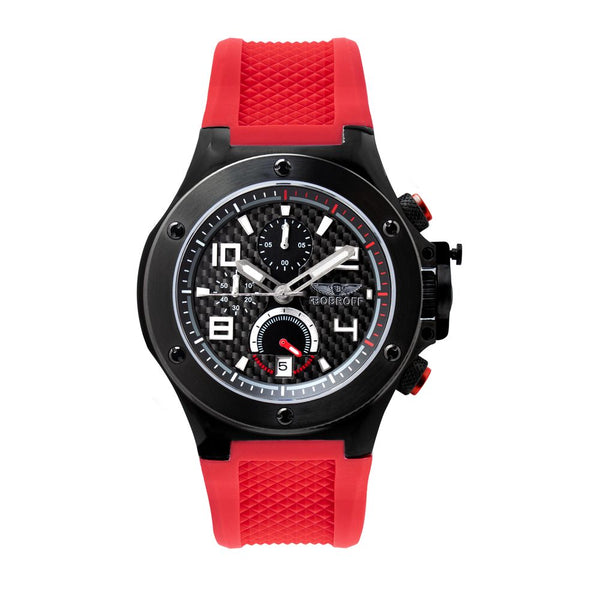 BOBROFF Black Steel Watch with Elegant Racing Dial