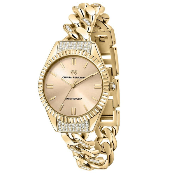 CHIARA FERRAGNI Chain Capsule Watch with Champagne Dial and Crystals - Precious Glow