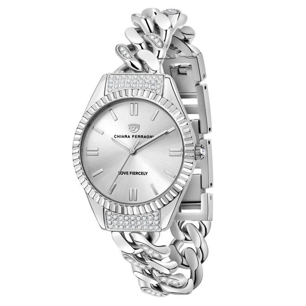 CHIARA FERRAGNI Chain Capsule Watch with Silver Dial and Crystals - L'Éclat Chic