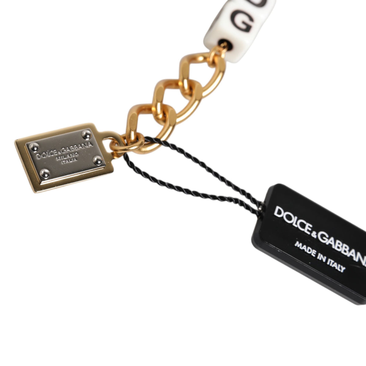 Bracelet Dolce & Gabbana "Chaîne Dorée : Dés DG, Perles & Cœur Rouge"