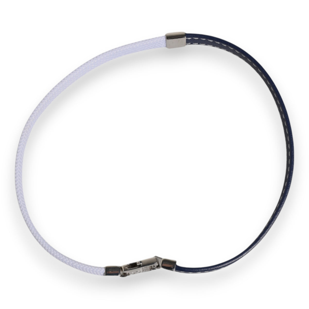 DOLCE & GABBANA  Blue White Leather Trimmed DG Engraved Silver Tone Clasp Bracelet
