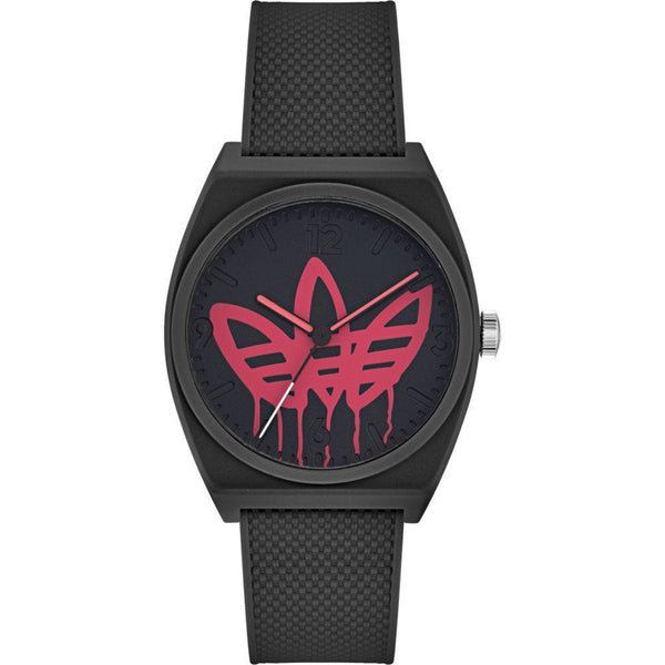 ADIDAS Unisex "Project Two" Watch - Black Clover Graffiti Design and Silicone Strap