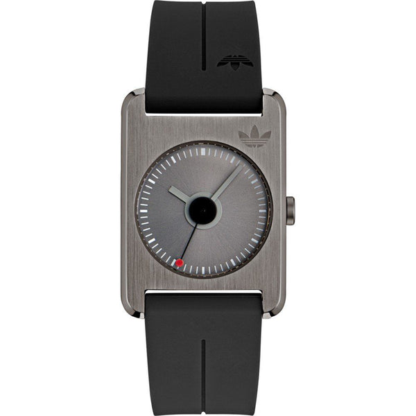Adidas "Retro Pop One" Unisex Watch - Grey Square Design and Black Silicone Strap