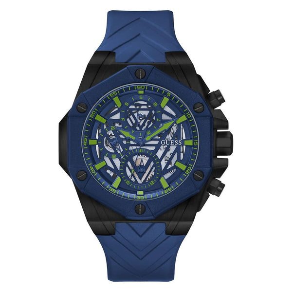 GUESS FORMULA : Montre Homme Bleue à Cadran Squeletté et Bracelet Silicone - 47mm