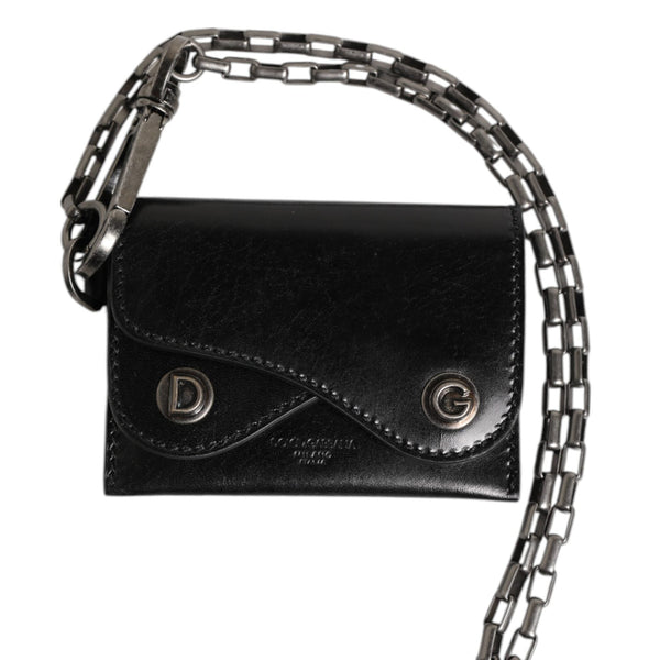 DOLCE & GABBANA Portefeuille Noir avec Chaîne | Maroquinerie de Luxe Vintage