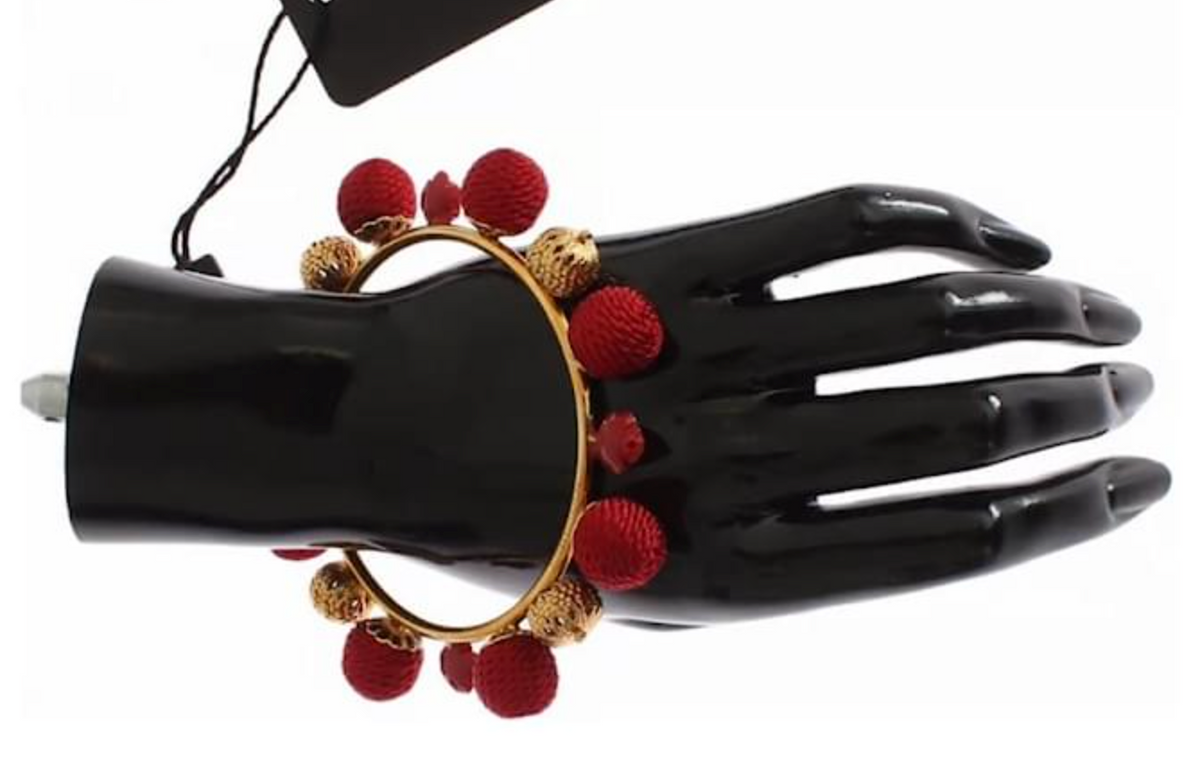 DOLCE & GABBANA RUNWAY : Bracelet Charms Roses Rouges et Or - Collection Sicilia Natale