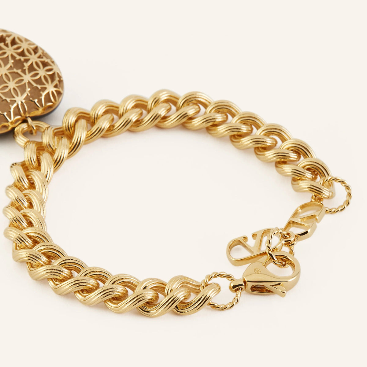 VALENTINO GARAVANI: "Royal Heart" Chain Bracelet in Gold &amp; Black - VLogo Heart Pendant - Made in Italy
