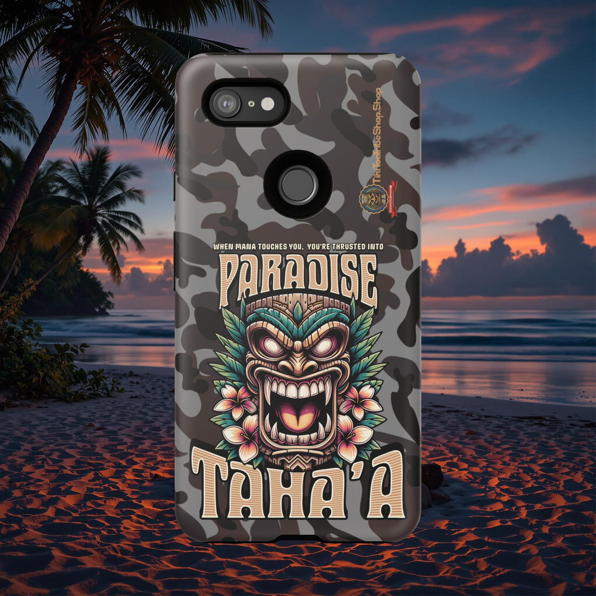 Tahaa – Coque Antichoc Premium « Tiki Féroce » | Design Tribal & Protection Maximale