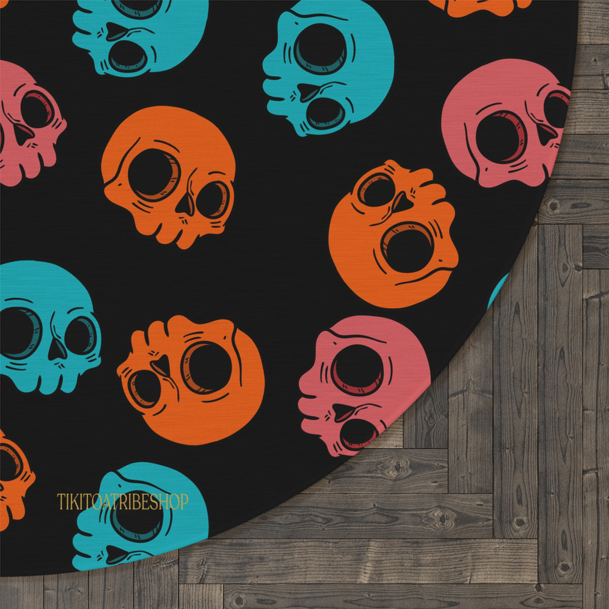 Round Rug or Wall Decoration, Multicolored Head to Head – “Pop Skull Party”