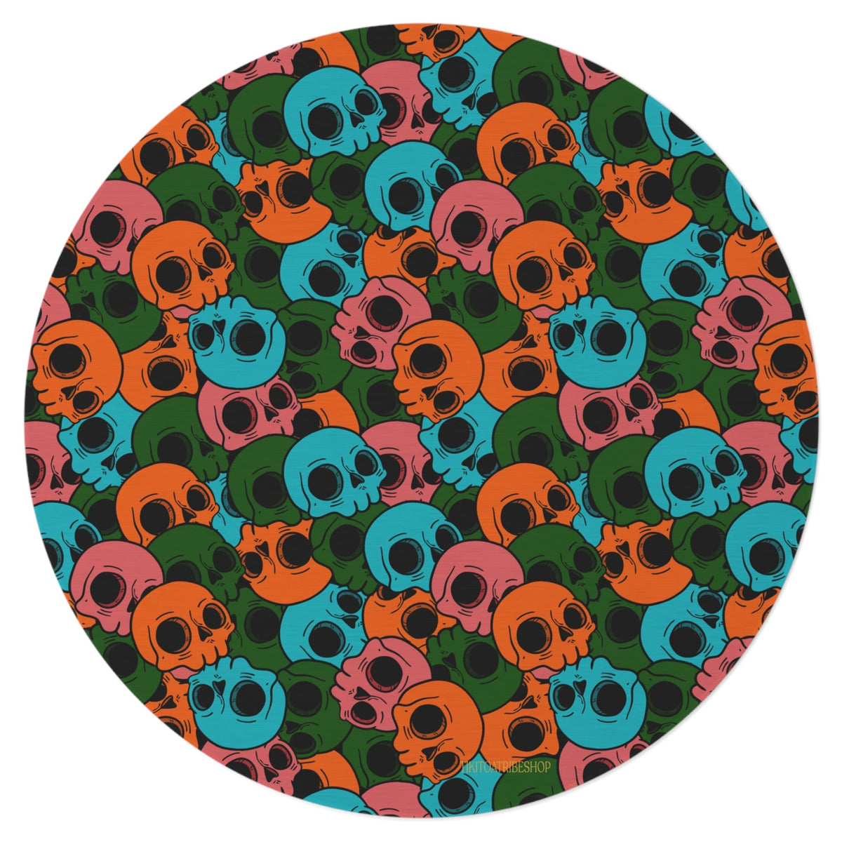 Round Rug or Wall Decoration, Multicolored Head to Head – “Pop Skull Party”