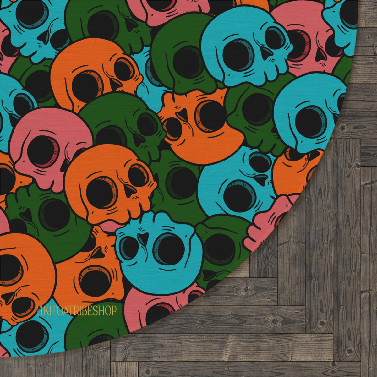 Round Rug or Wall Decoration, Multicolored Head to Head – “Pop Skull Party”