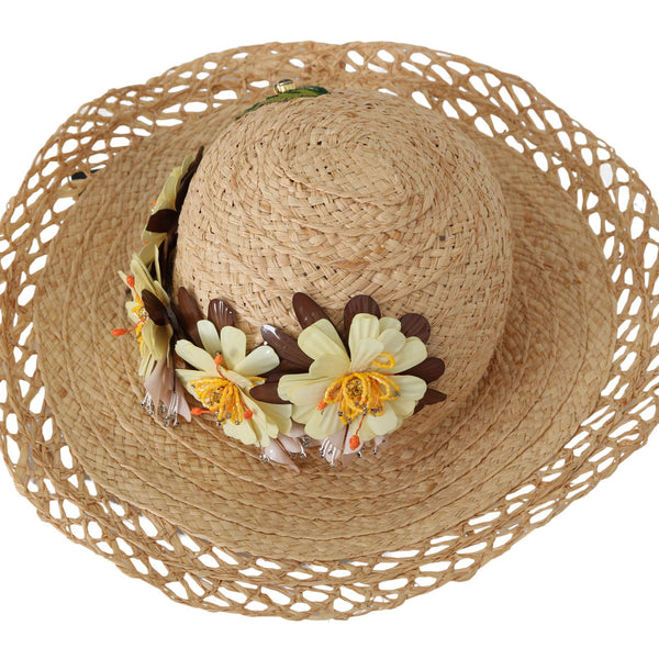 Dolce &amp; Gabbana Elegant Beige Floral Bucket Hat