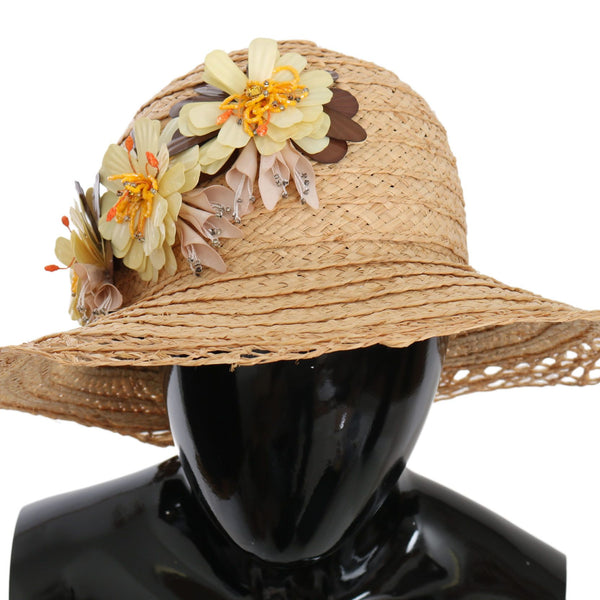 Dolce &amp; Gabbana Elegant Beige Floral Bucket Hat