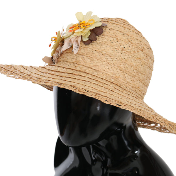 Dolce &amp; Gabbana Elegant Beige Floral Bucket Hat
