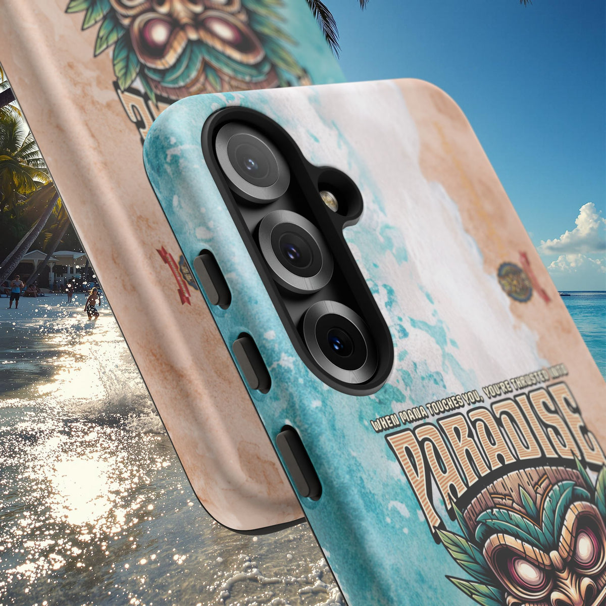 Tahaa – Coque Antichoc Premium « Tiki Féroce » | Design Tribal & Protection Maximale