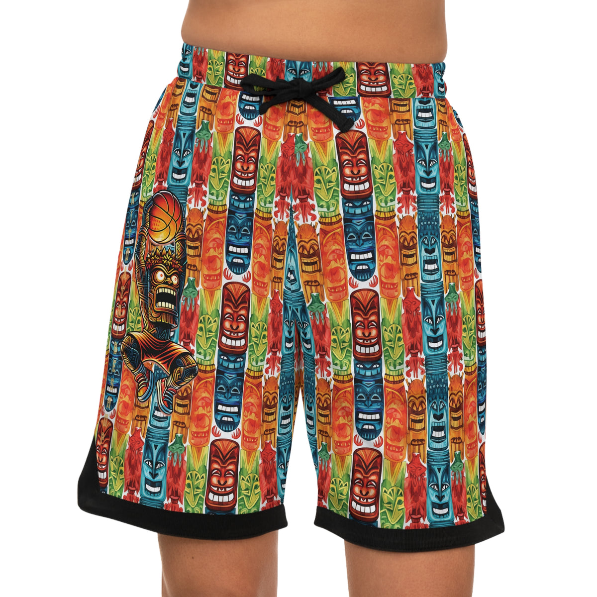B-BALL SHORTS - Colorful Tiki Masks &amp; Modern Vibe
