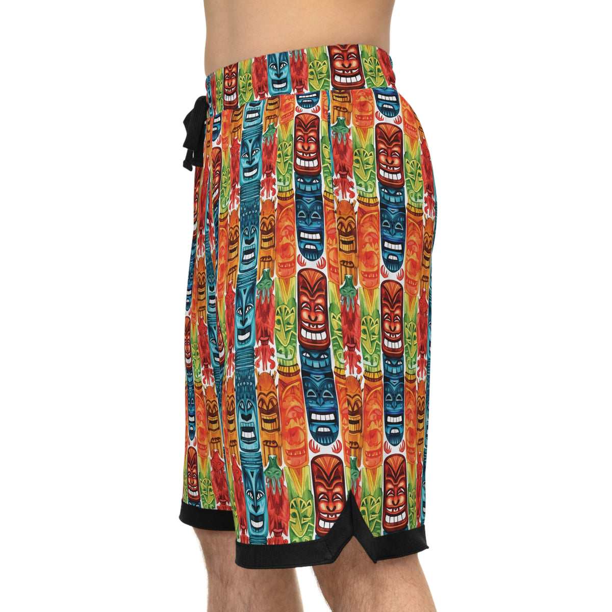 B-BALL SHORTS - Colorful Tiki Masks &amp; Modern Vibe