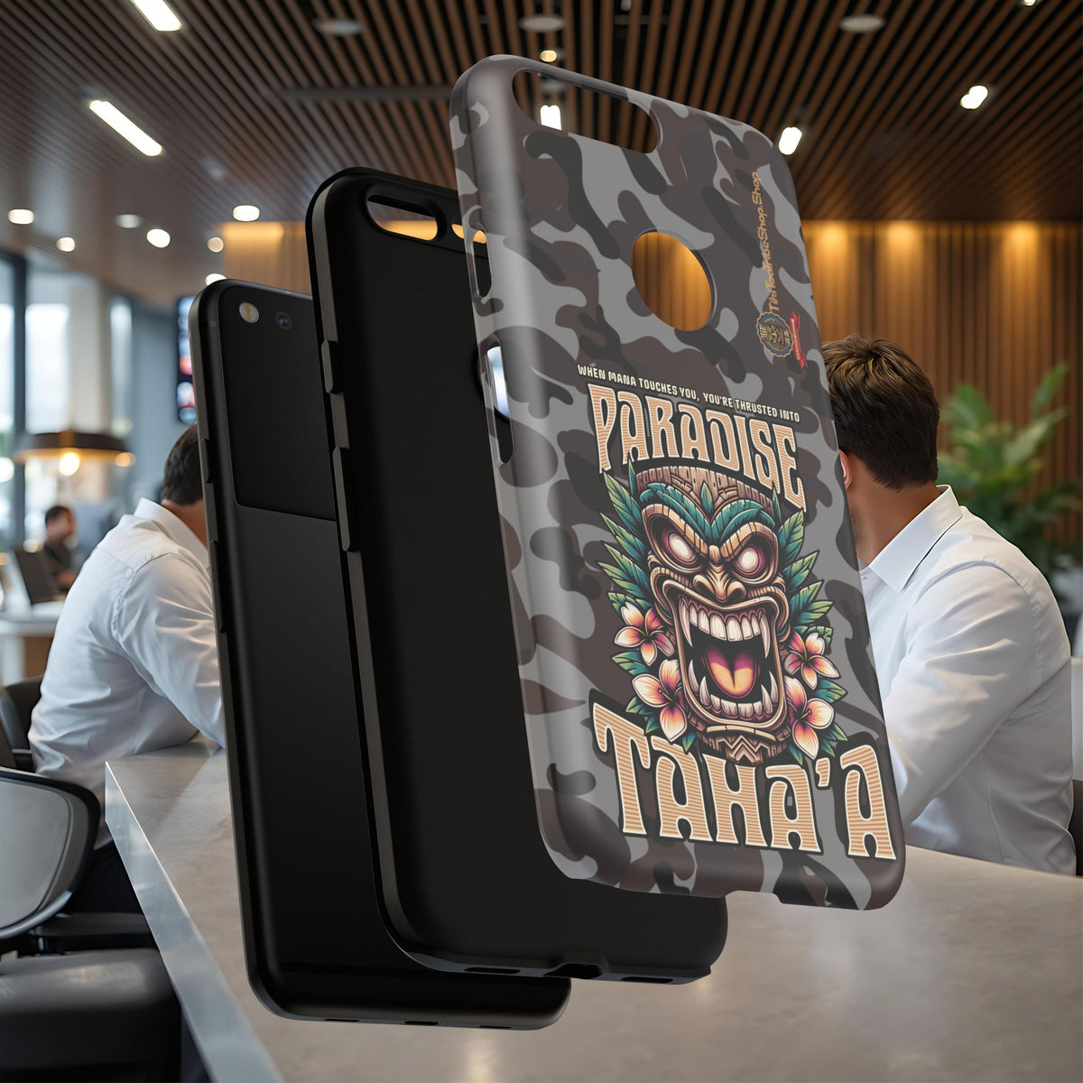 Tahaa – Coque Antichoc Premium « Tiki Féroce » | Design Tribal & Protection Maximale