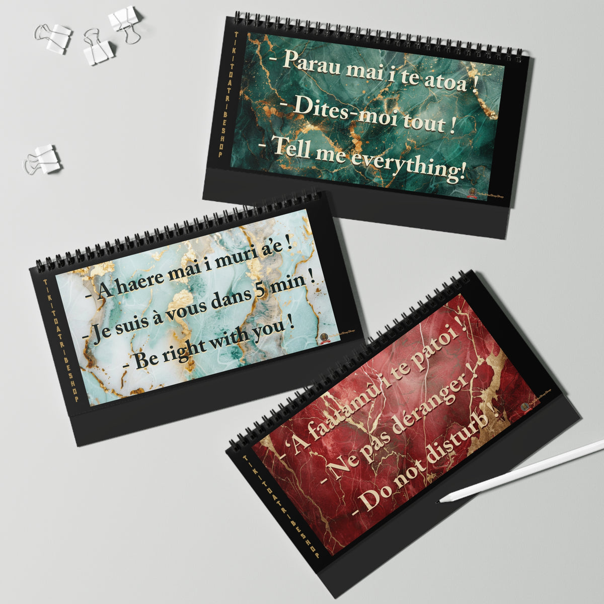 Statuts de Bureau Élégants "Marbre Évasion" - Votre Signal de Tranquillité Multilingue !