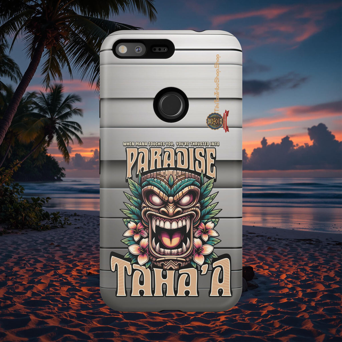 Tahaa – Coque Antichoc Premium « Tiki Féroce » | Design Tribal & Protection Maximale