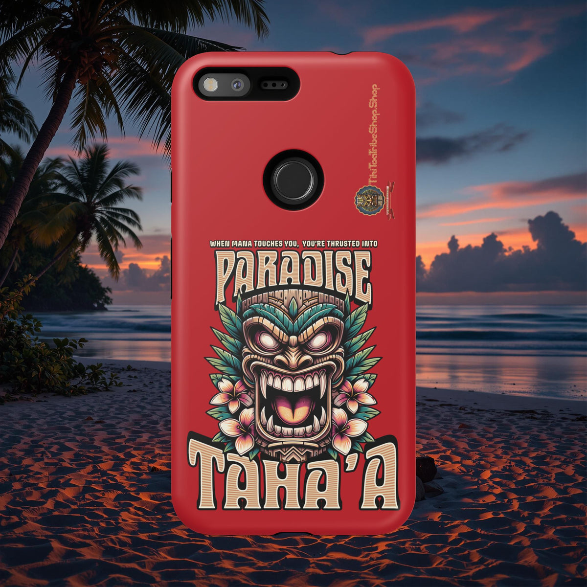 Tahaa – Coque Antichoc Premium « Tiki Féroce » | Design Tribal & Protection Maximale