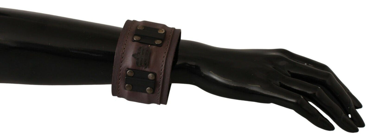 SCERVINO STREET : Bracelet Élégant Manchette en Cuir Marron Unisexe - Style Sophistiqué