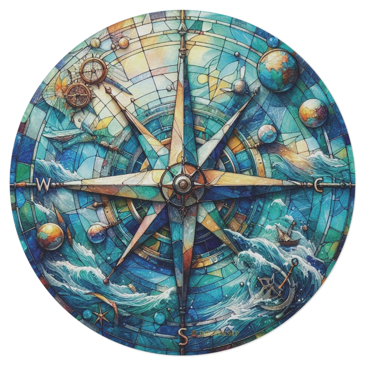 Round Rug or Wall Decoration, The Compass of the Worlds