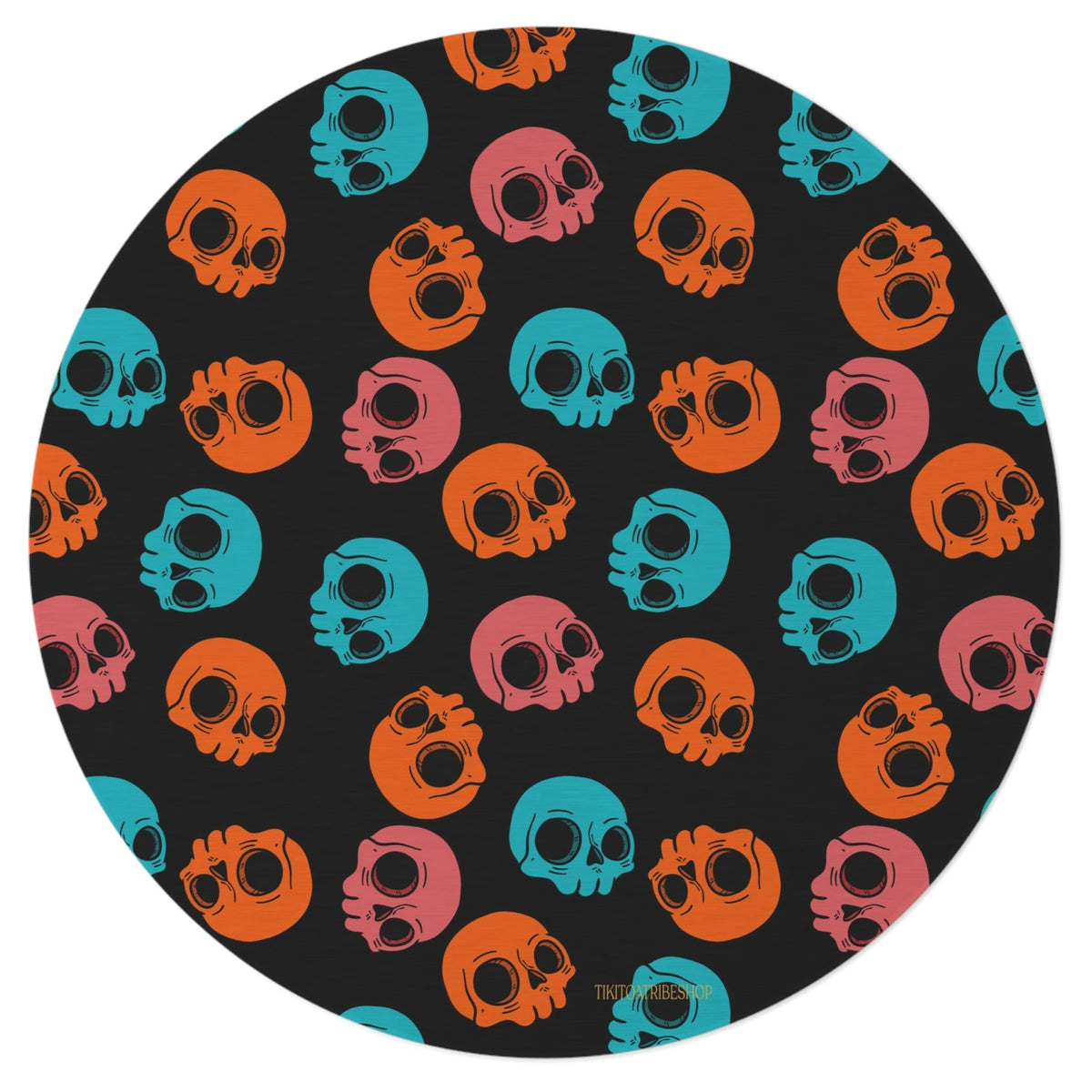 Round Rug or Wall Decoration, Multicolored Head to Head – “Pop Skull Party”