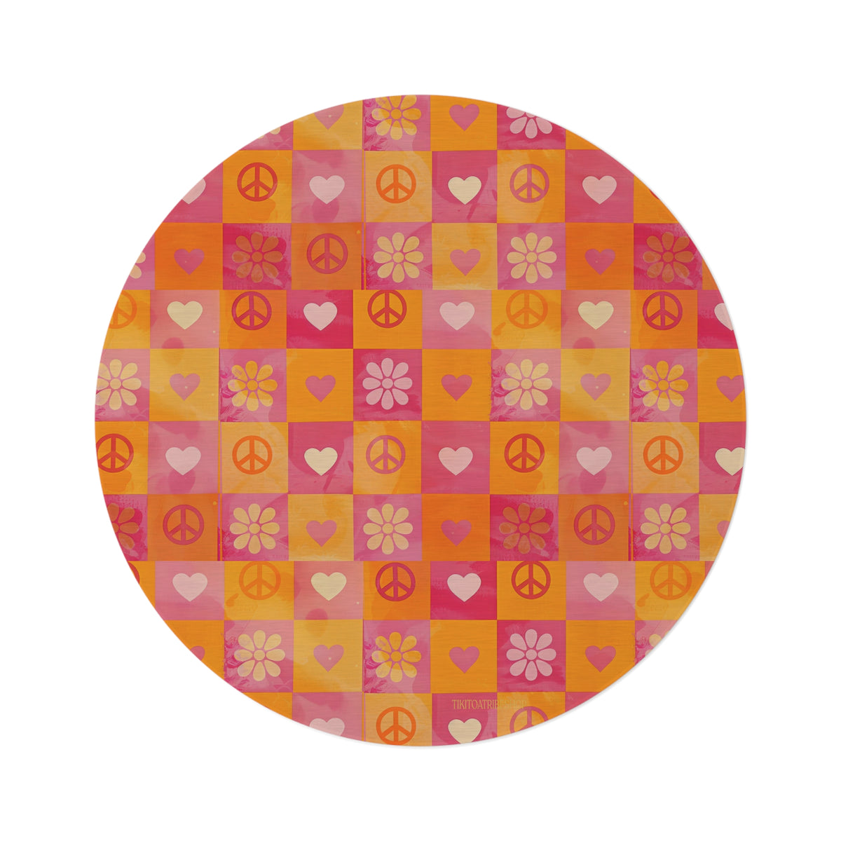 Tapis Rond, Amour, Paix et Fleurs