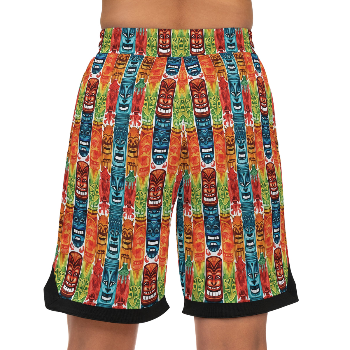 B-BALL SHORTS - Colorful Tiki Masks &amp; Modern Vibe