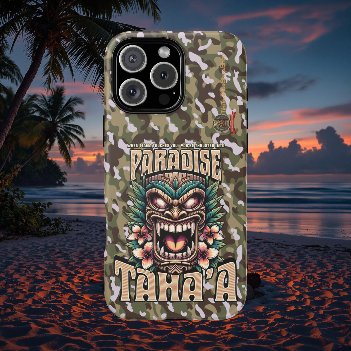 Tahaa – Coque Antichoc Premium « Tiki Féroce » | Design Tribal & Protection Maximale