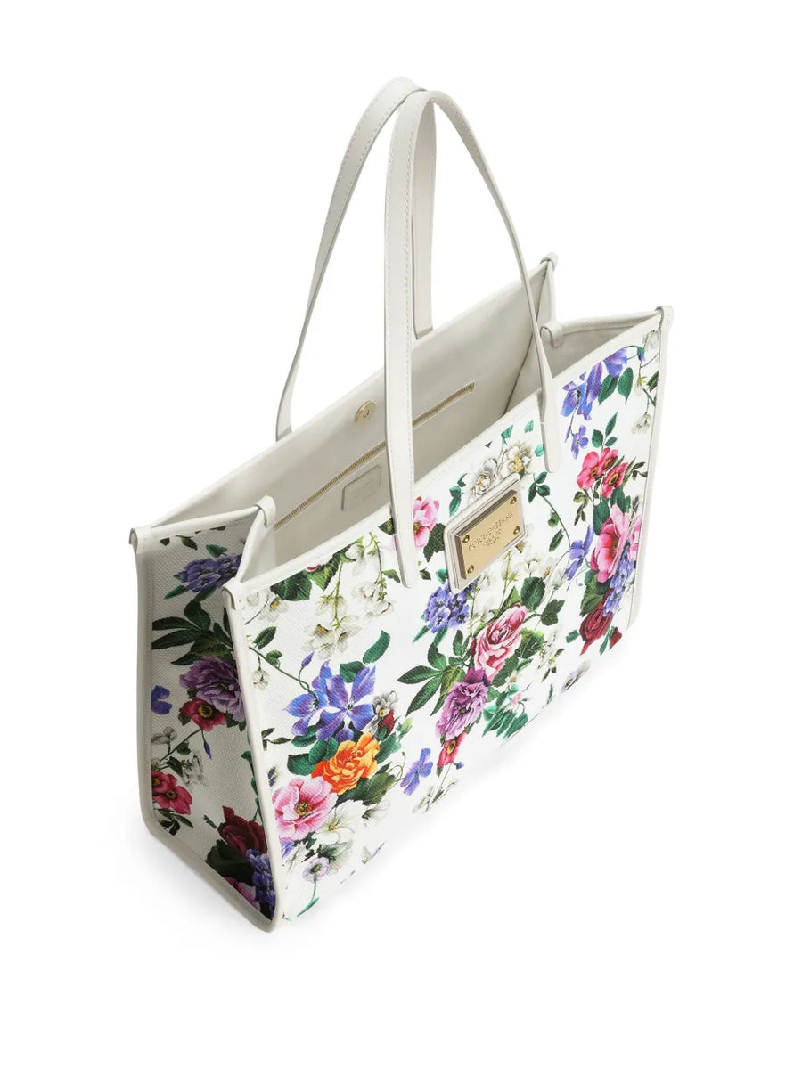 DOLCE & GABBANA Grand sac porté épaule en tissu fleuri et cuir de veau – Élégance italienne