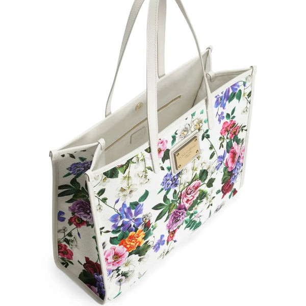 DOLCE & GABBANA Grand sac porté épaule en tissu fleuri et cuir de veau – Élégance italienne